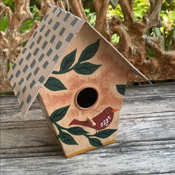 Rustic Tan Birdhouse with Green Foliage Accents - Picture 7 of 9